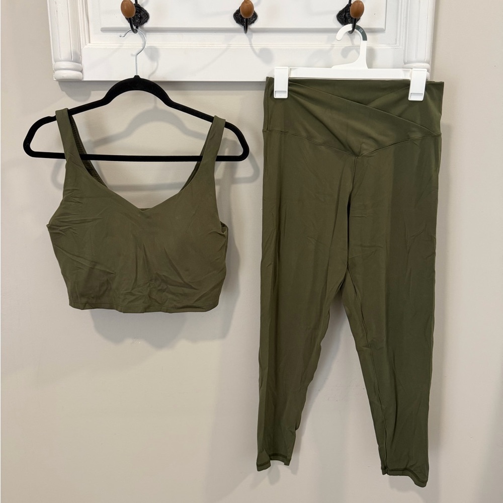 Aerie Size XL Olive Green V-Neck Long Line Bra & High-Waist Leggings Set
